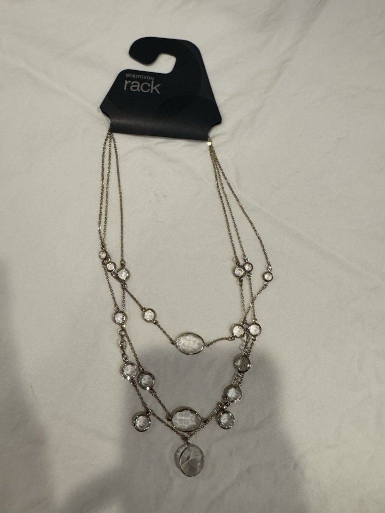 Nordstrom Gold Tone Clear Stone Bead Charms Layered Multistrand 18" Necklace New — image 4 of 8